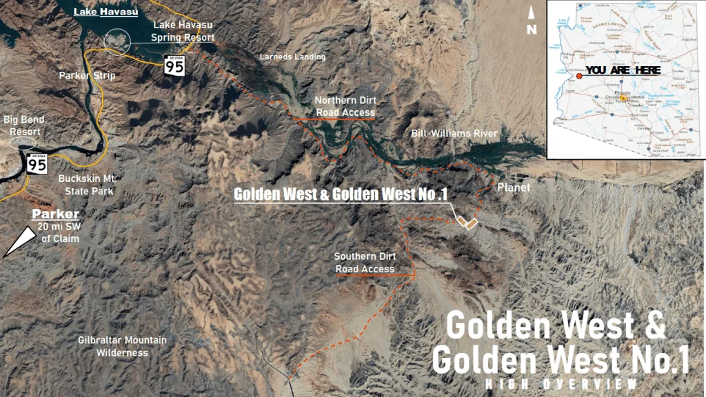 Golden West patented lode mining claim in La Paz County, Arizona