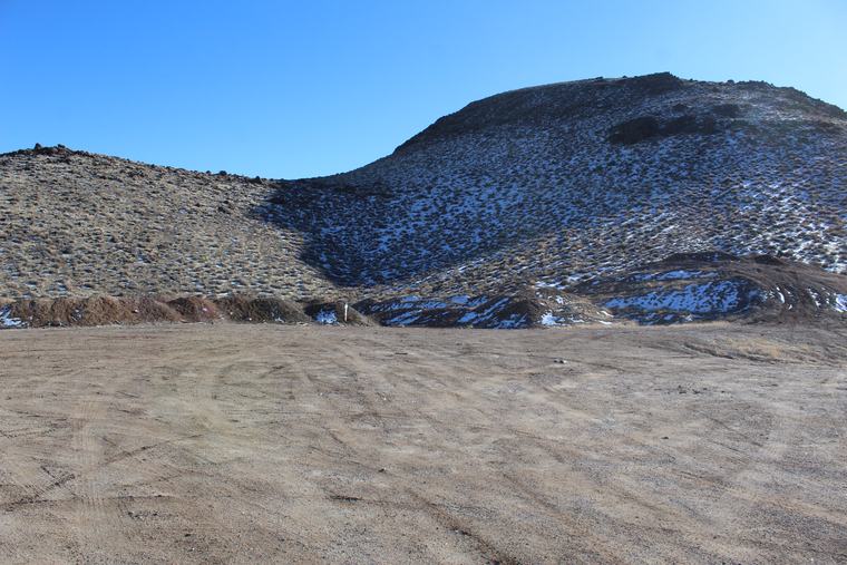 Snow-streaked slope below the Churchill Butte summit