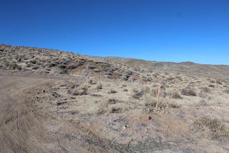A located claim post beside the access road