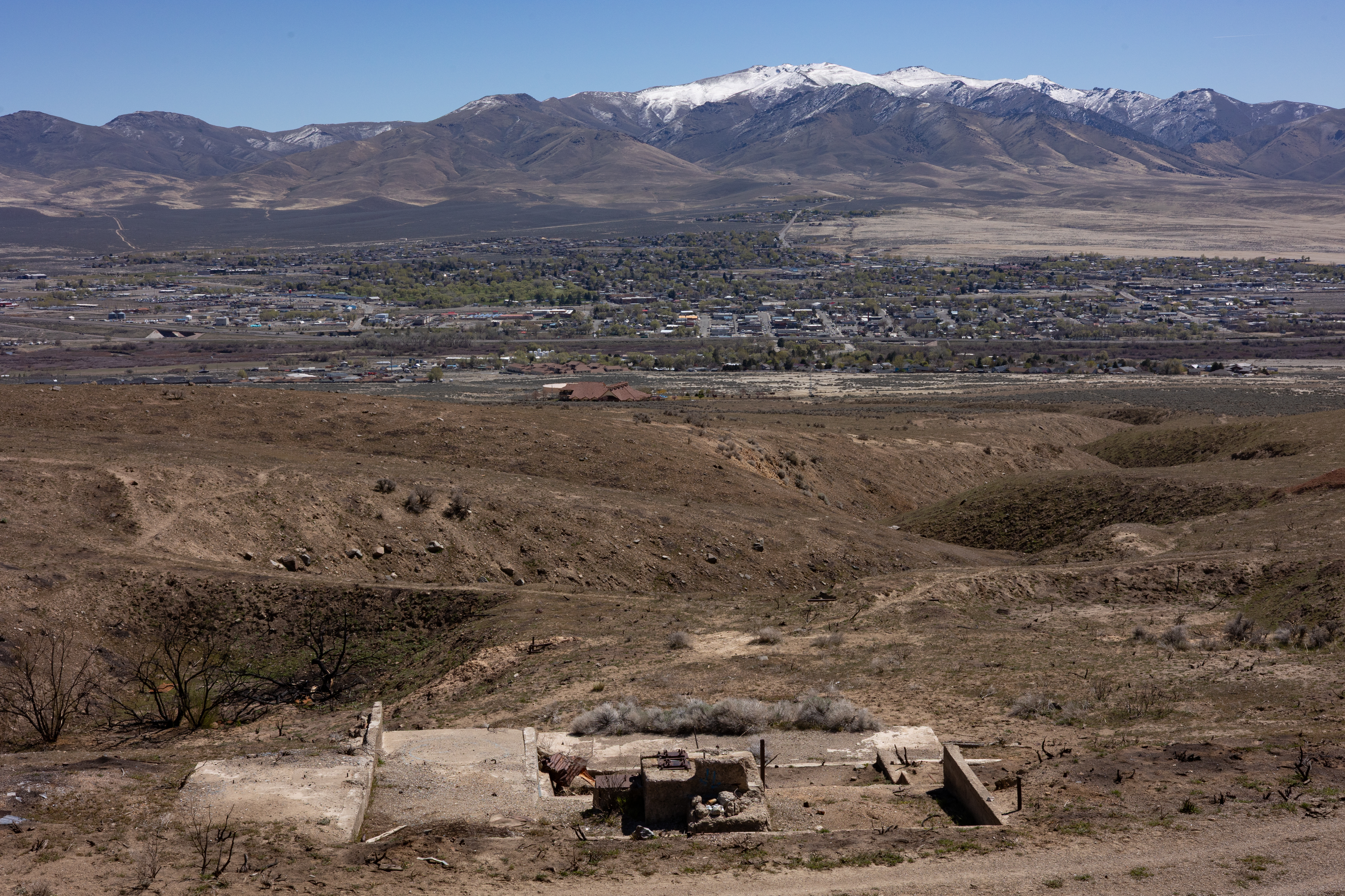 The Winna-Winner Claims — the historic workings on the south slope of Winnemucca Mountain, looking down onto the city of Winnemucca