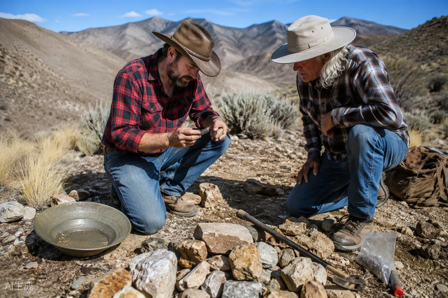 Mountain Man Mining team in the field, sampling a lode claim in Nevada