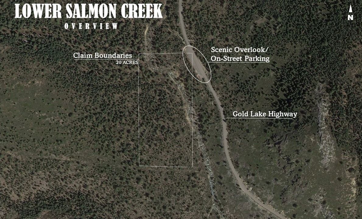 An overview of the Lower Salmon Creek, one of our mining claims for sale on MountainManMining.com.