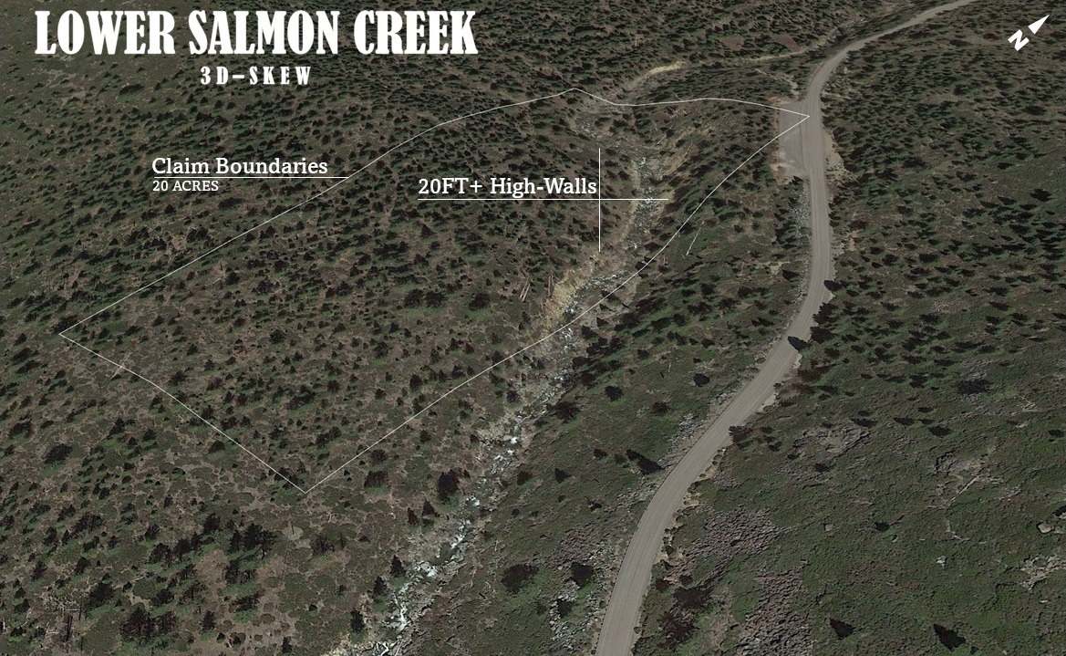One of our mining claims for sale, a 3D skew of the Lower Salmon Creek