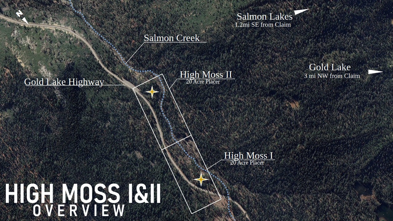 An overview image of the High Moss claims in Sierra County, California, available only on Mountain Man Mining.com!