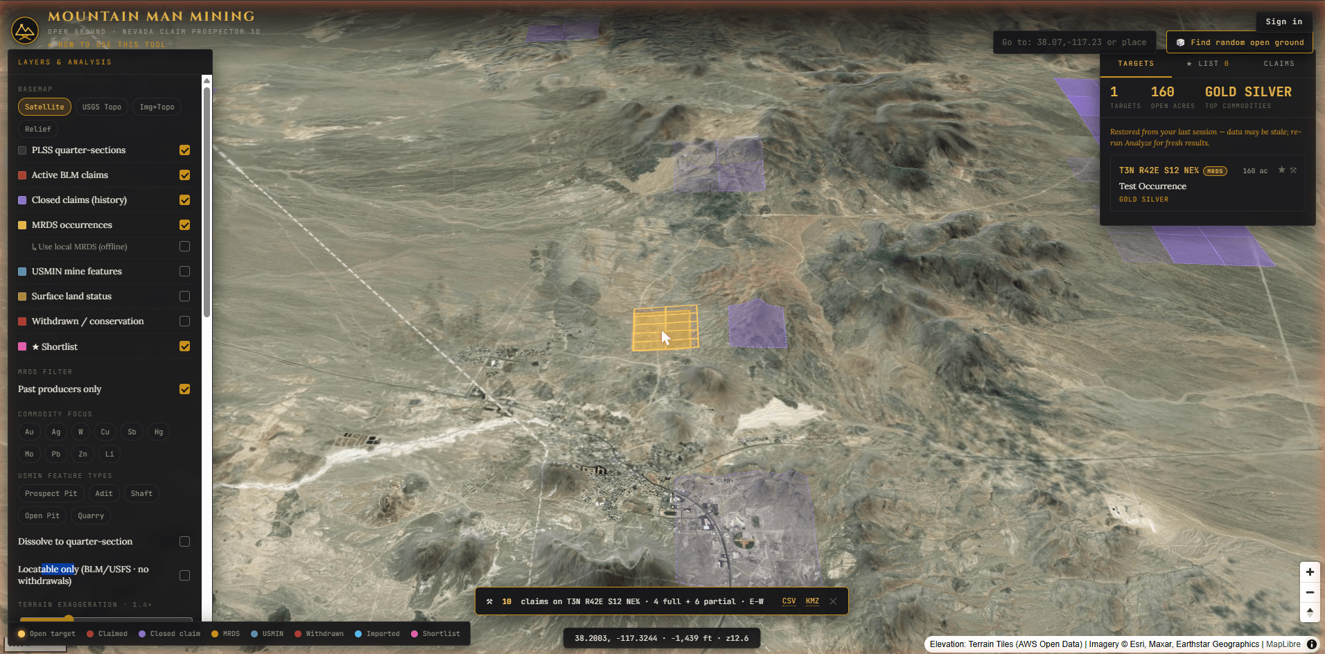 Open Ground Research Program — 3D interactive claim prospecting map